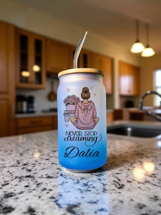 Elegant frosted blue mug with straw