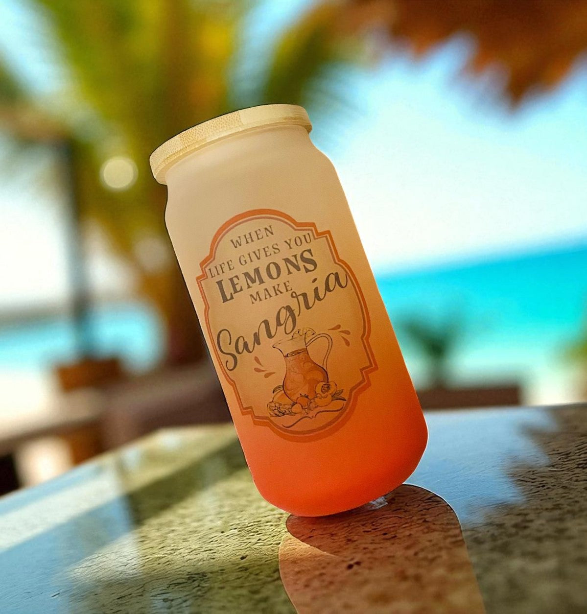 Elegant frosted orange mug with straw
